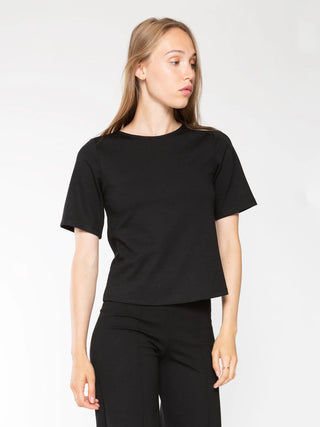 Ponte Knit Short Sleeve Top Extended, Black