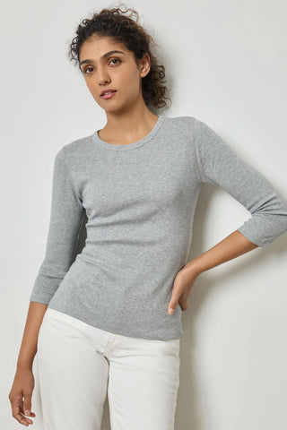 3/4 Sleeve Crew, Heather Grey