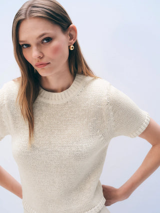 Luxe Organic Cotton T Shirt, Ecru/Espresso