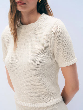 Luxe Organic Cotton T Shirt, Ecru/Espresso