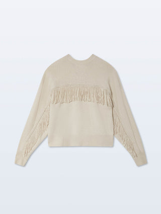Cashmere Blend Luxe Fringe Crew, Ivory