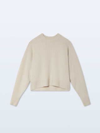 Cashmere Blend Luxe Fringe Crew, Ivory