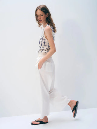 Cashmere Windowpane Vest, White/Navy