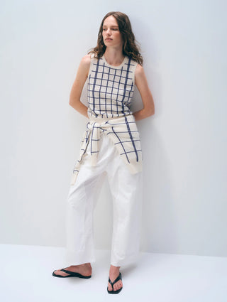 Cashmere Windowpane Vest, White/Navy