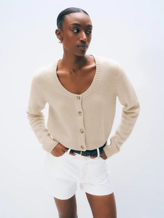 Cashmere Scoop Cropped Cardigan, Natural Heather