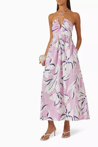 Paloma Halter Midi Dress, Pink Abstract