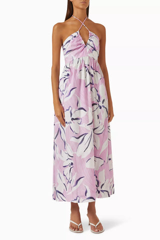 Paloma Halter Midi Dress, Pink Abstract