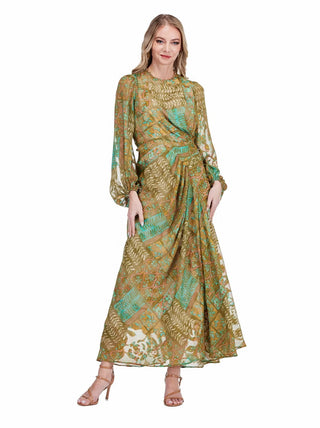 Side Drape Pleated Maxi, Olive Tapestry