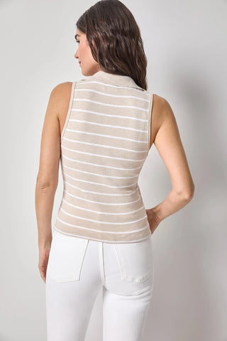 Striped Sleeveless Collared Top, Bamboo Stripe