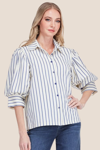 Puff Sleeve Shirt, Blue Stripe