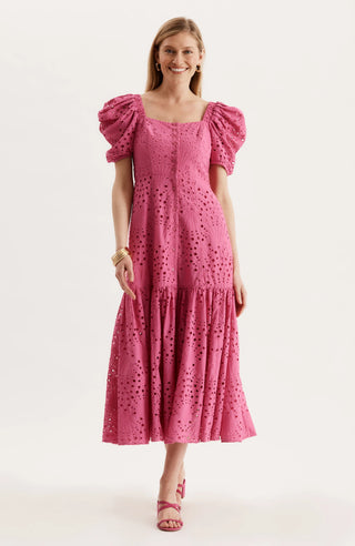 Cleo Eyelet Midi Dress, Hot Pink
