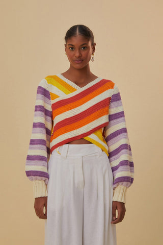Farm Rio Crochet Sweater, Sunset Stripes