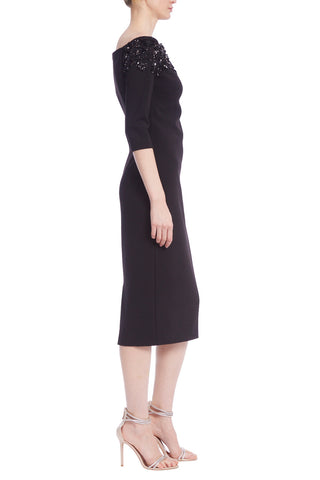 Badgley Mischka Embellished Boatneck Fitted Cocktail Dress, Black