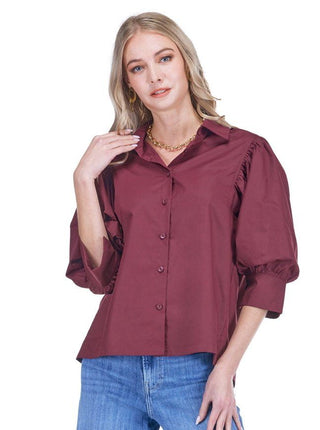 Puff Sleeve Shirt, Maroon