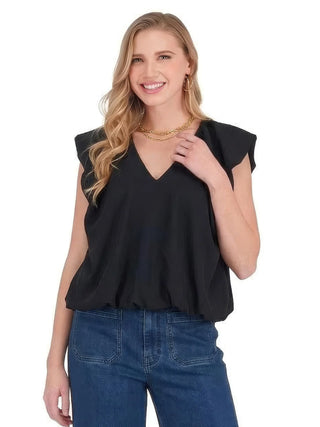 V-Neck Balloon Top, Black