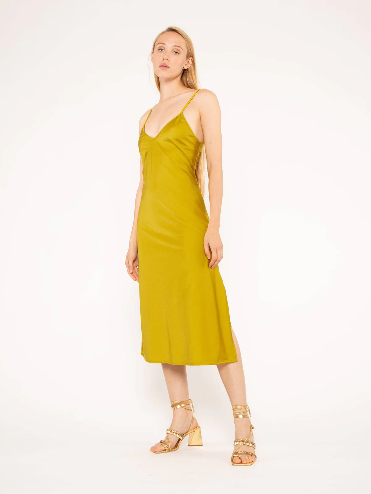 Ripley Radar Stretch Slip Dress, Chartreuse 1