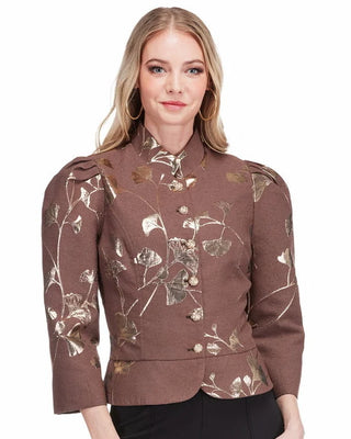 Stand Collar Cropped Jacket, Autumn Gold