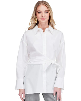 Side Wrap Tie Tunic Blouse, White