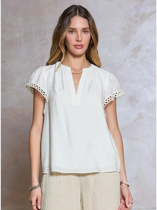 Mandarin Collar Split Neck Blouse