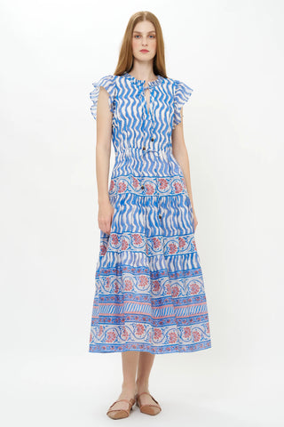 Cinched Flirty Midi, Sierra Blue