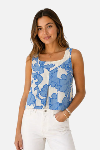 Alessia Longline Top, Blue/Cream Floral