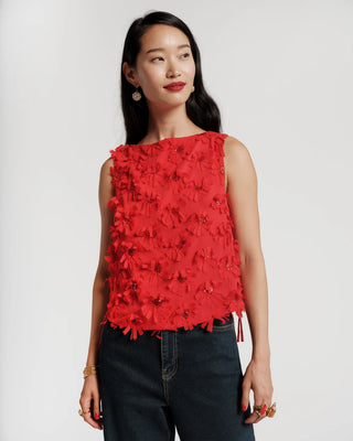 Cheree Shell Daisy Applique, Red