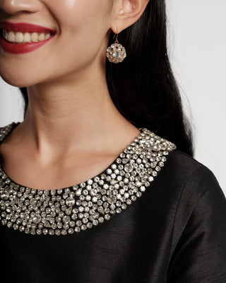 Tabby Shift Dress w/Jewel Collar, Black