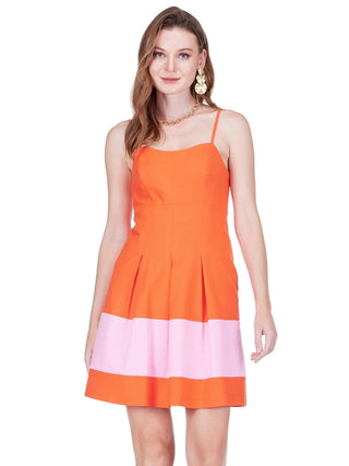 Pleated Block Sundress, Orange