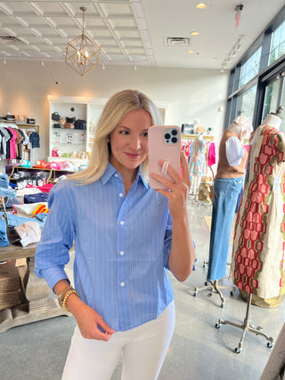 Crop Blouse, Blue Stripe