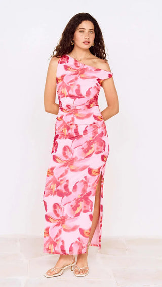 Bianca Mesh Midi Dress, Pink Floral