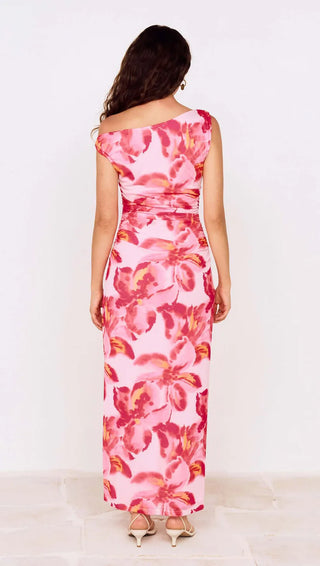 Bianca Mesh Midi Dress, Pink Floral