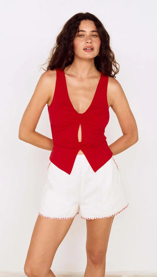 Noa Twist Detail Top, Red
