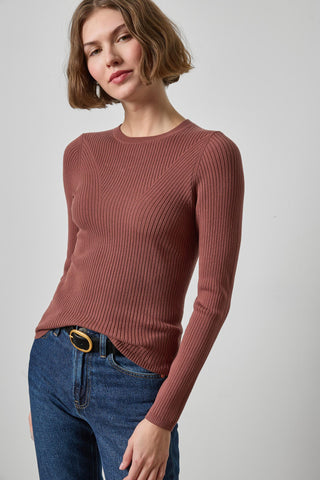 Angeled Rib Crewneck Sweater, Chestnut