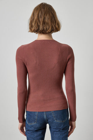 Angeled Rib Crewneck Sweater, Chestnut