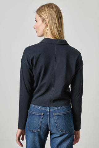 Faux Wrap Collared Top, Black