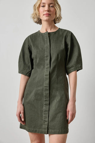 Washed Twill Full Sleeve Shirt Dress, Juniper