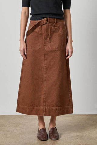 Washed Twill Utility Skirt, Chestnut