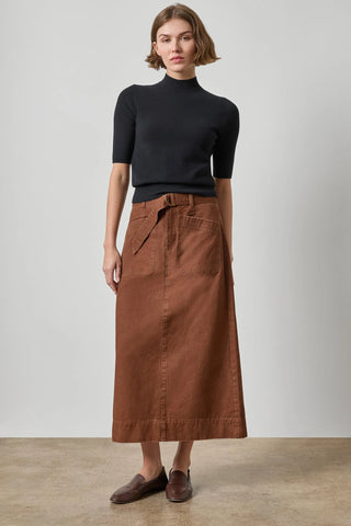 Washed Twill Utility Skirt, Chestnut