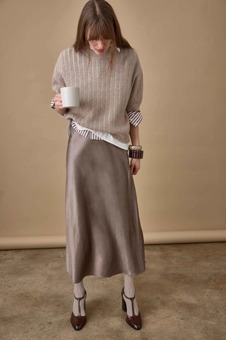 Slub Woven Bias Skirt, Shiitake
