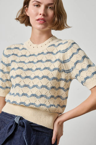 Short Sleeve Multistitch Pullover Sweater