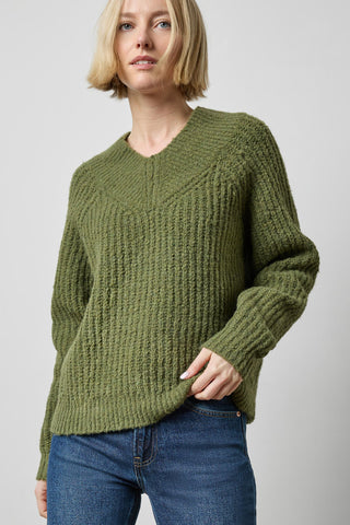 Lofty Wide V-Neck Sweater, Loden