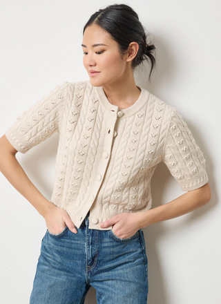 Short Sleeve Cardigan Sweater, Oat