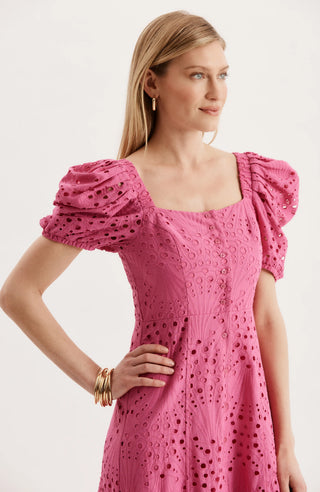 Cleo Eyelet Midi Dress, Hot Pink