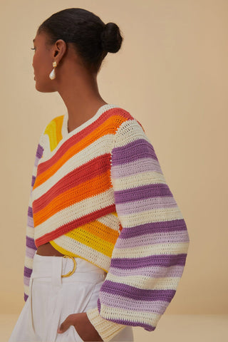 Farm Rio Crochet Sweater, Sunset Stripes