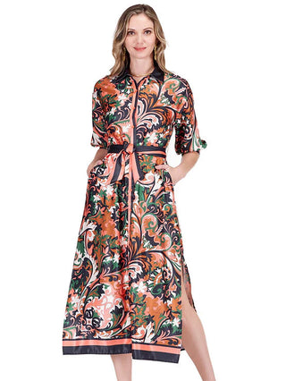 Maxi Shirt Dress, Autumn Scroll