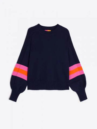 Ballon Sleeve Knitwear, Navy Stripe