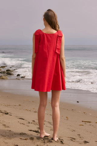 Bow Sleeveless Mini Dress, Red