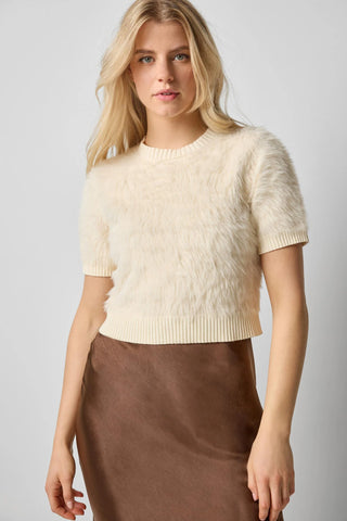 Short Sleeve Brushed Crewneck, Ivory
