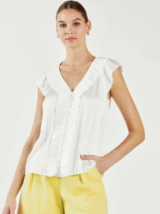 Pleated trim button top, white