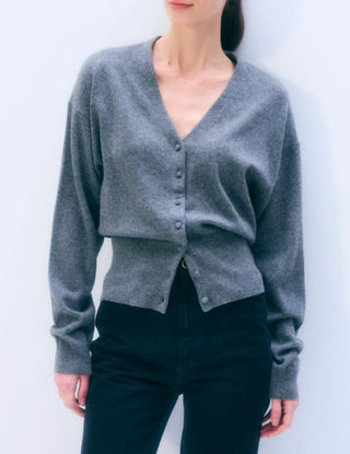 Cashmere Deep V Cardigan, Graphite